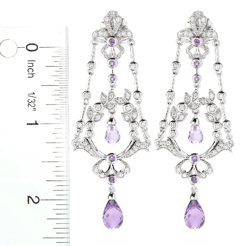 Dallas Prince Sterling Silver 2.75" 2.64ctw Lavender Amethyst & Zircon Earrings