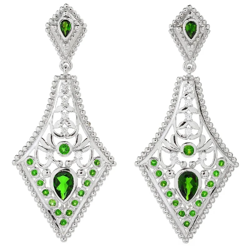 Dallas Prince Sterling Silver 2.75" 4.02ctw Chrome Diopside Chevron Earrings. Collection: Classic Dallas