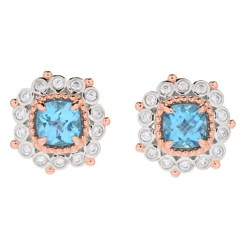 Dallas Prince Sterling Silver 6.20ctw Swiss Blue Topaz & Gemstone Halo Stud Earrings. Collection: Classic Dallas