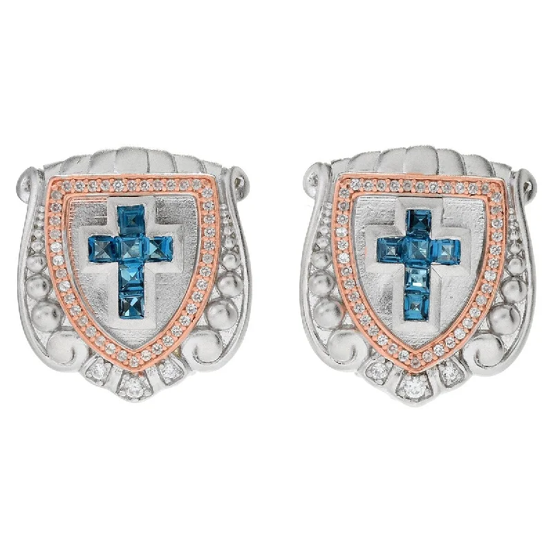 Dallas Prince Sterling Silver Gemstone Cross Shield Shaped Stud Earrings. Collection: Classic Dallas