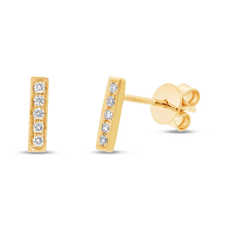 14K Yellow Gold Pave Diamond Bar Studs