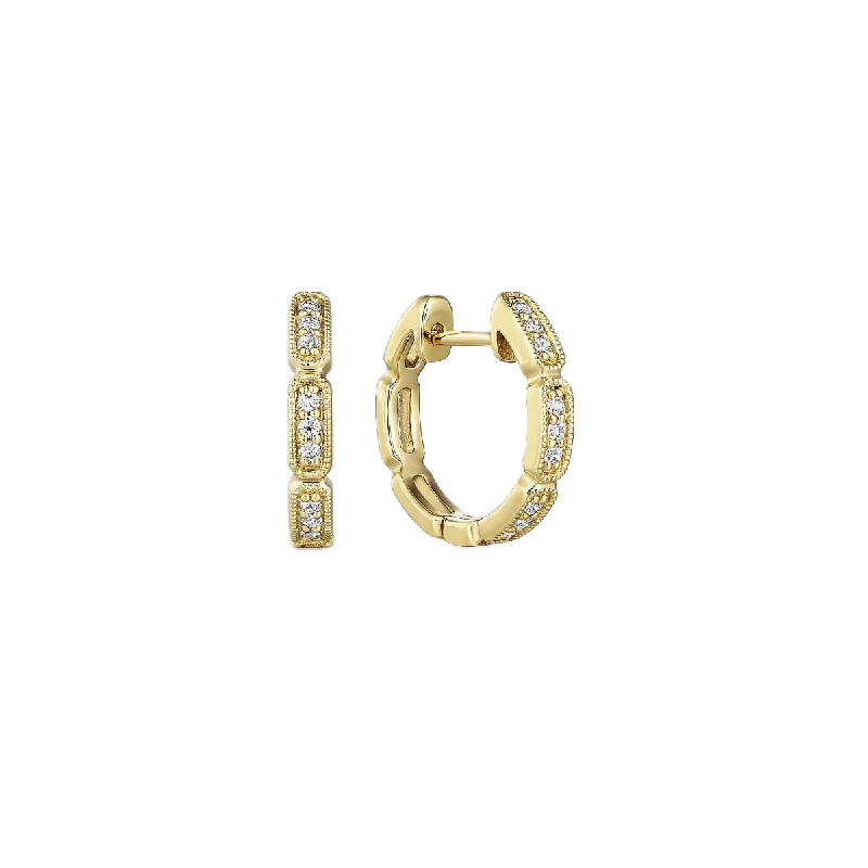 14K Yellow Gold Segmented 10mm Diamond Huggies