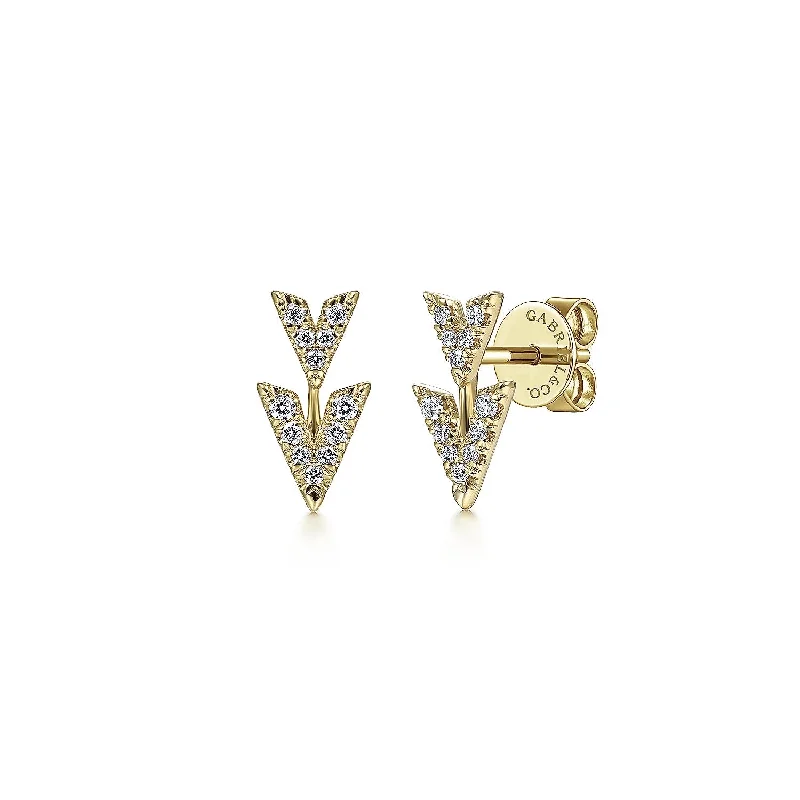 14K Yellow Gold Diamond Chevron Earrings