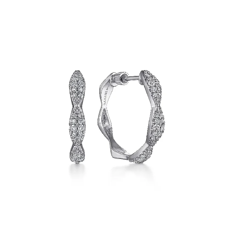 14K White Gold 20MM Classic Diamond Hoop Earrings