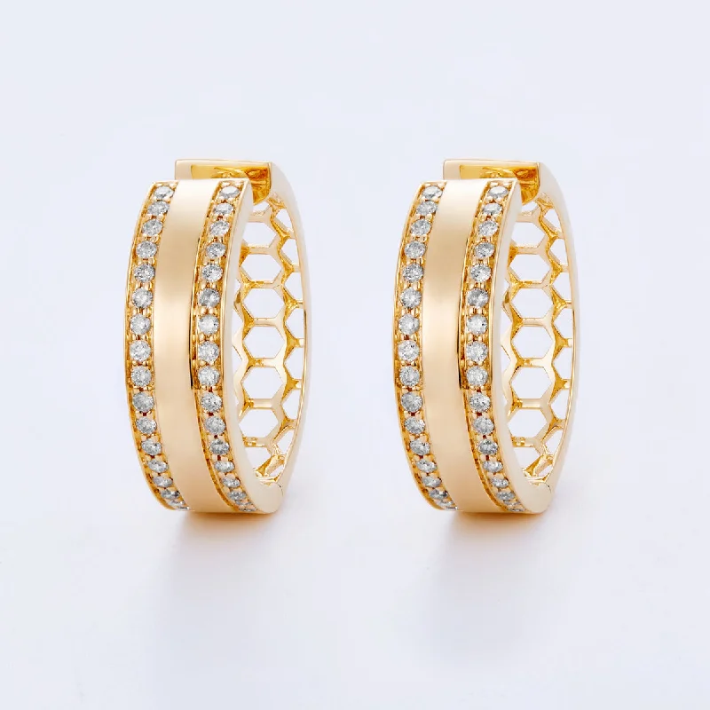 14K Yellow Gold Diamond Hoop Earrings