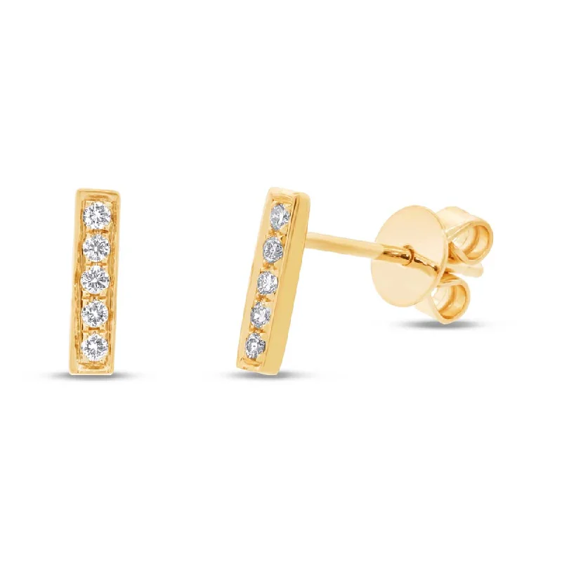 14K Yellow Gold Diamond Bar Earrings