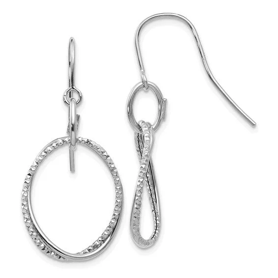 10K White Gold Double Oval Dangle Earrings