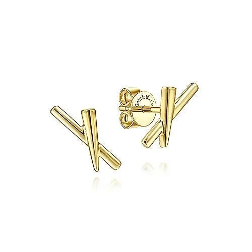 14K Yellow Gold "X" Studs