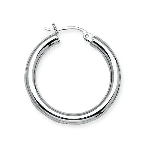 White Gold 3x30mm Hoop Earrings