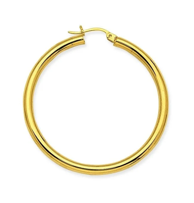 Yellow Gold 3mm x 40mm Polished Hoop Earrings