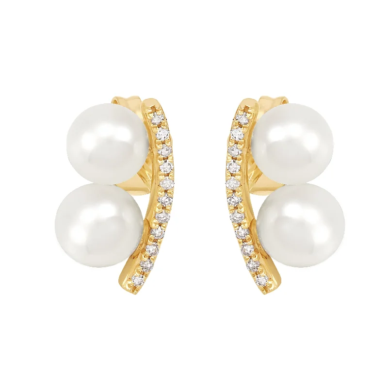 14K Yellow Gold Pearl and Diamond Studs