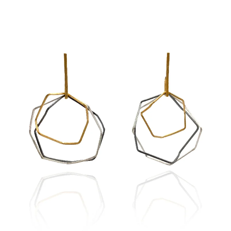 Layered Silver and Gold Octagon Earrings