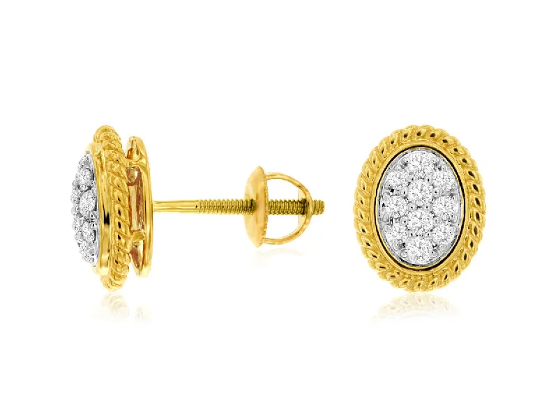 14K Yellow Gold Oval Diamond Cluster Studs