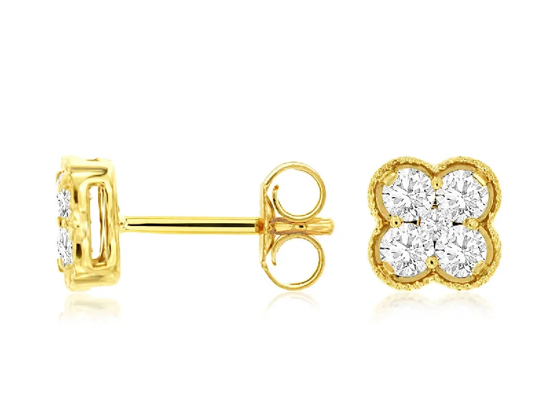 14KT .50CTW(FAN)DIAMOND FLOWER STUDS