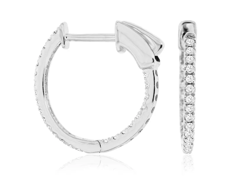 14K White Gold Small Diamond Hoop Earrings