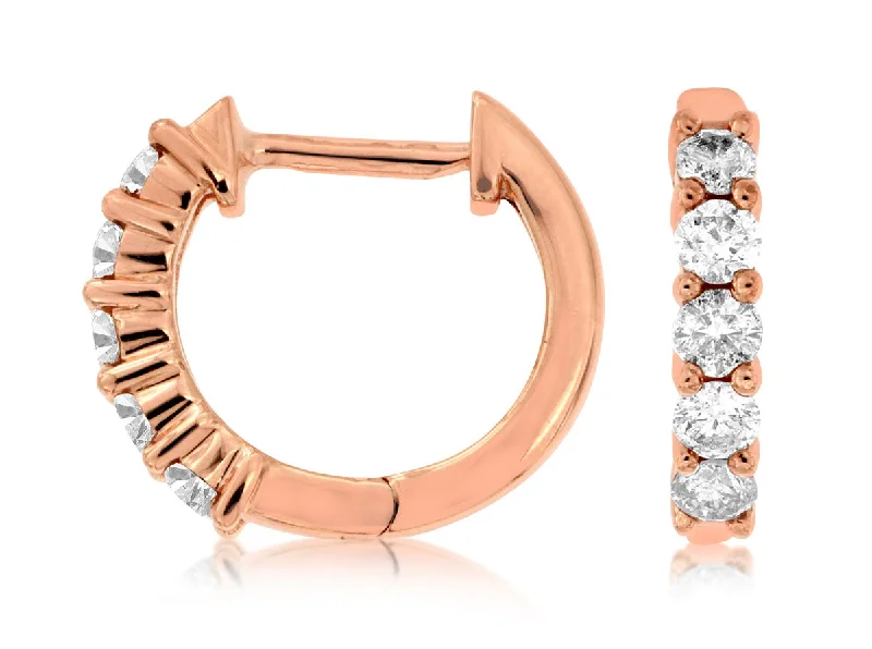 14K Rose Gold Diamond Huggie Earrings