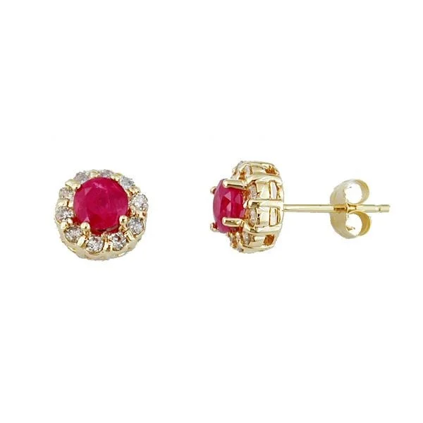 14K Yellow Gold Ruby and Diamond Studs