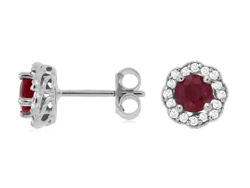 14K White Gold Ruby and Diamond Earrings