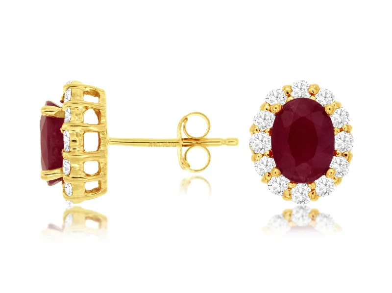 14K Yellow Gold Ruby and Diamond Earrings