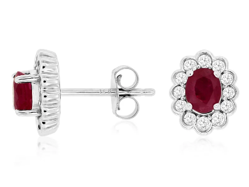 14K White Gold Ruby and Diamond Earrings