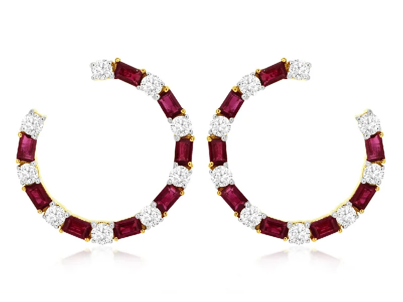 14K Yellow Gold Ruby and Diamond Earrings