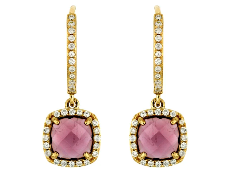 14K Yellow Gold Rhodolite and Diamond Earrings