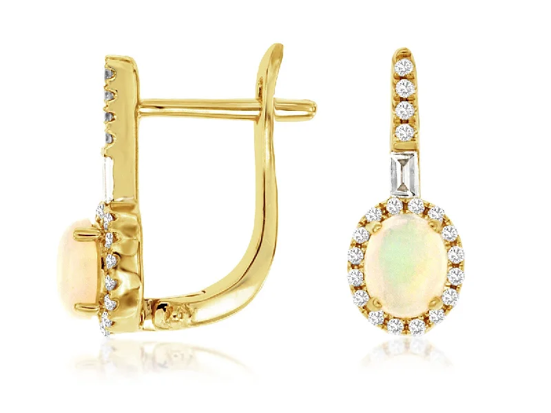 14K Yellow Gold Opal and Diamond Earrings