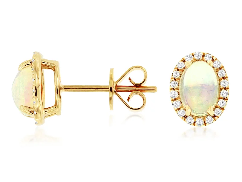 14K Yellow Gold Opal and Diamond Earrings