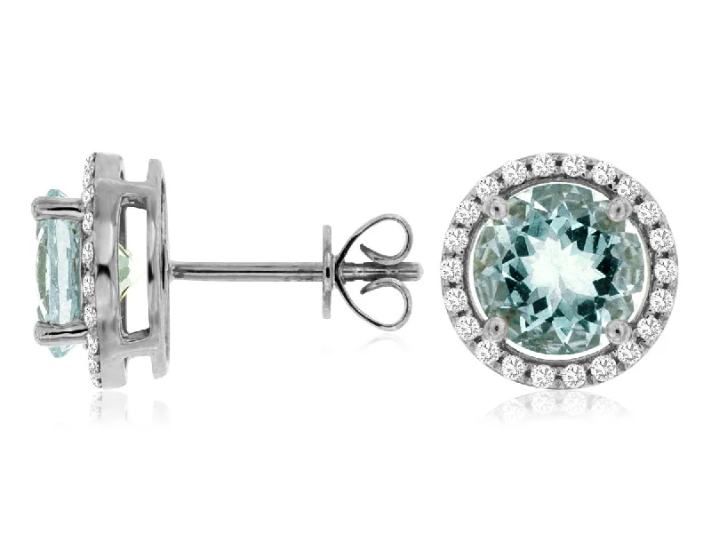 14KT WG .23CTW(R)AQUA/PAVE DIAMOND STUDS(R2.30CTW)