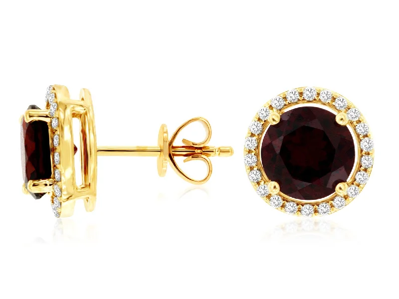 14K Yellow Gold Garnet and Diamond Studs