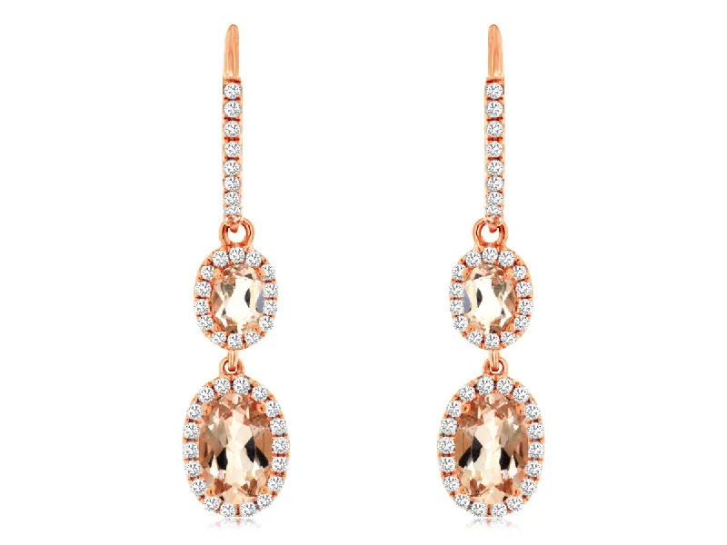 14K Rose Gold Morganite and Diamond Earrings