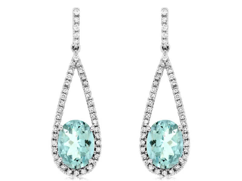 14K White Gold Aquamarine Dangle Earrings