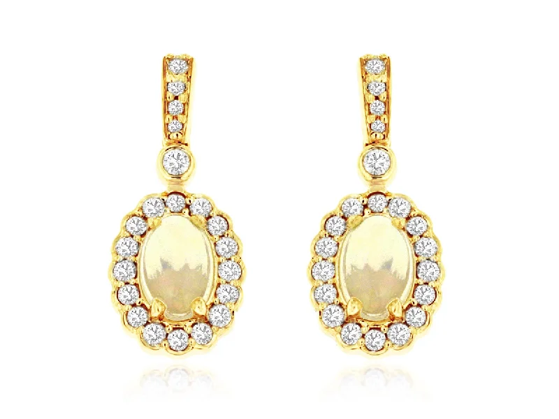 14K Yellow Gold Opal and Diamond Earrings