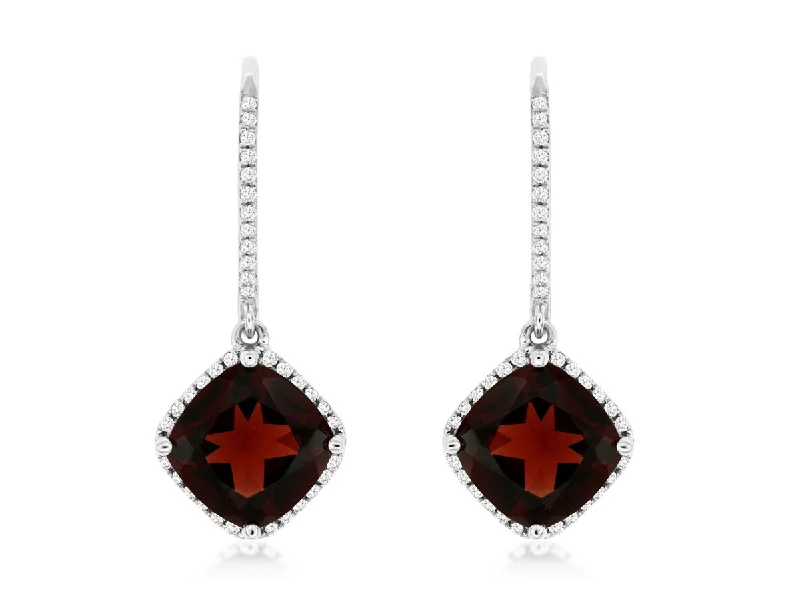 14KT WG .21CTW(CU)GARNET/PAVE DIAMOND DANGLE LEVERBACKS(CU5.50CTW  GAR)