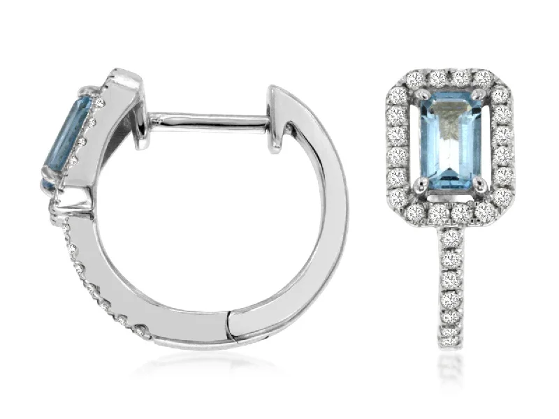 14KT WG  .21CT(E)AQUA/PAVE DIAMOND HUGGIES(E.45CTW AQUA)