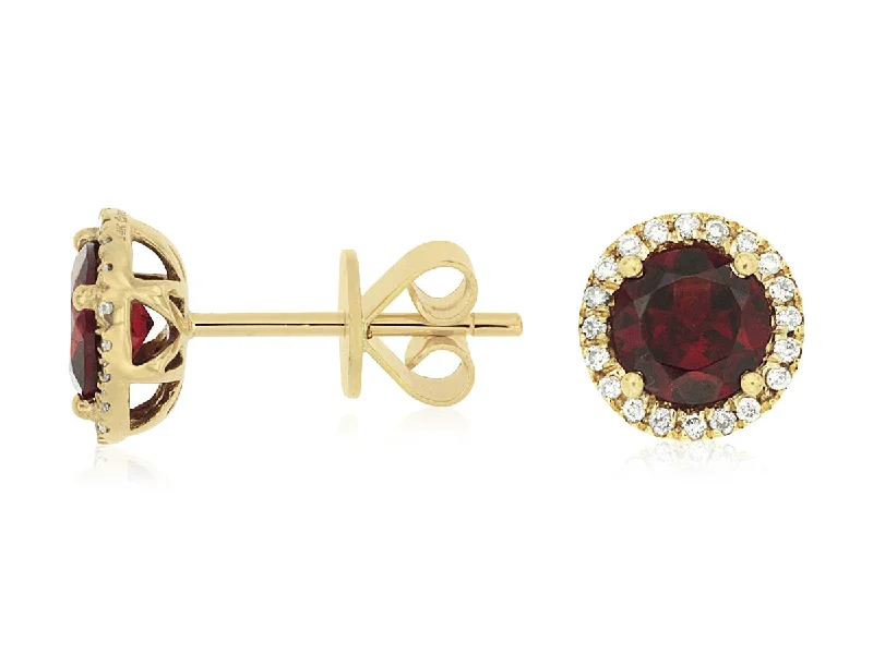 14K Yellow Gold Garnet and Diamond Earrings