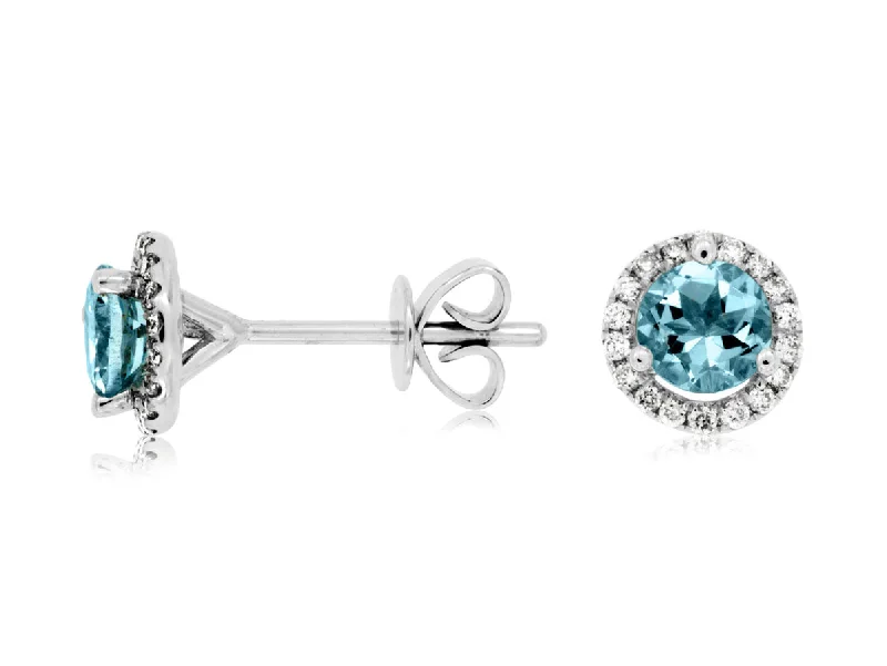 14KT WG .14CTW(R)AQUA/PAVE DIAMOND STUDS(R .65CTW AQUA))