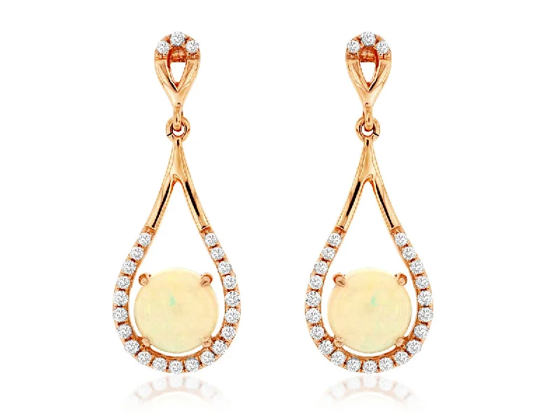 14K Rose Gold Opal and Diamond Dangle Earrings