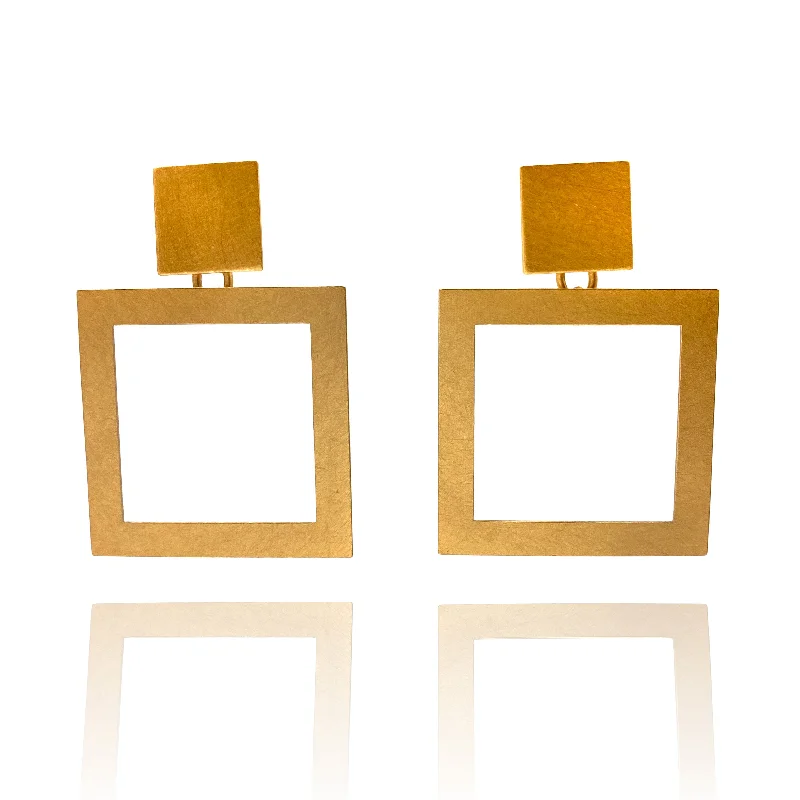 Open Square Gold Vermeil Earrings