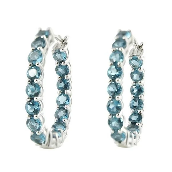 Platinum-plated Sterling Silver London Blue Topaz Inside-out Oval Hoop Earrings