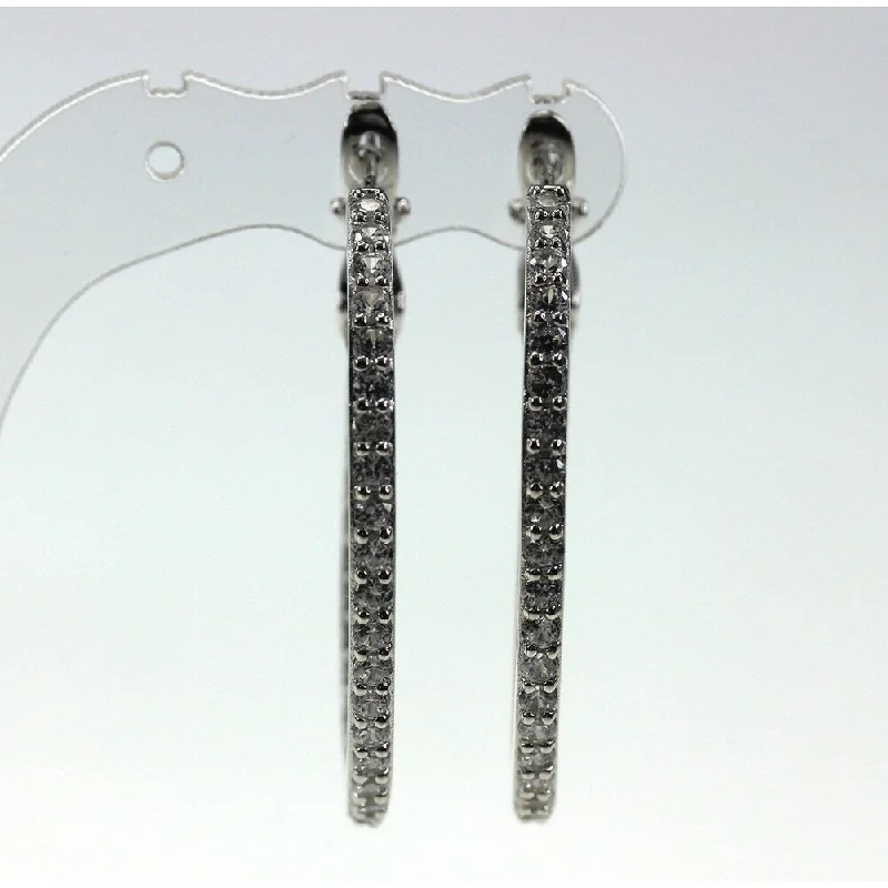 Rhodium Over Sterling Silver 2.19Ctw White Zircon Hoop Earrings