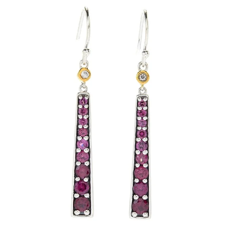 Rhodolite & White Zircon Graduated Elongated Earrings