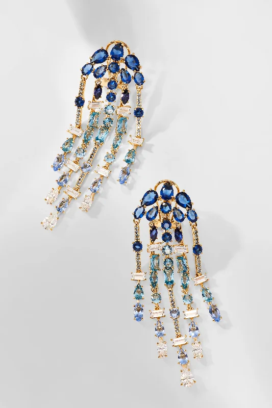 ROCKSTARS BLUE CZ CHANDELIER EARRINGS