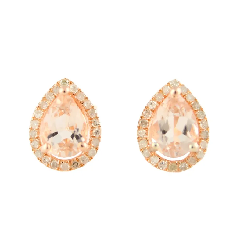 Rose Gold over Silver Morganite and 1/6ct TDW Diamond Stud Earrings