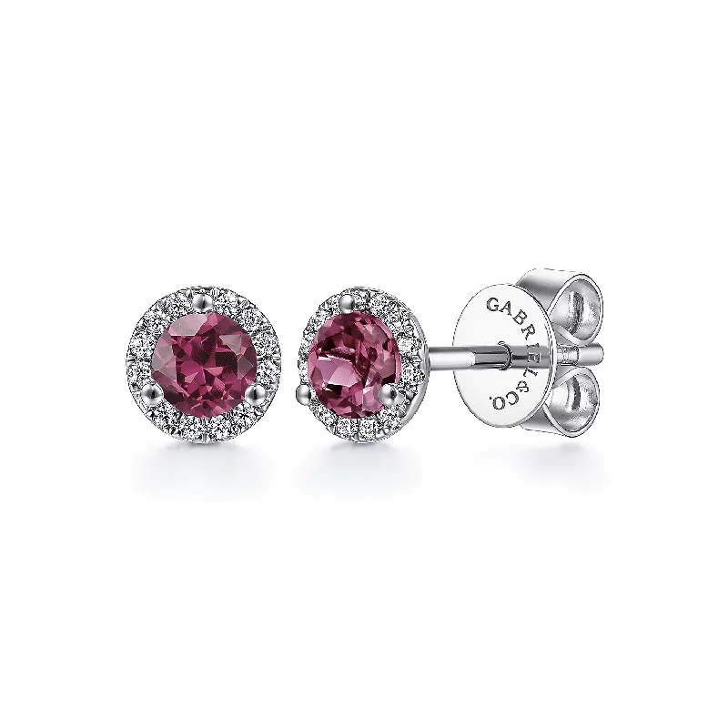 14K White Gold Pink Tourmaline Stud Earring