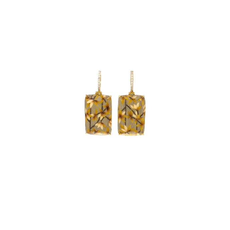 Silvia Furmanovich x Moye Mini Marquetry Earrings on Diamond Huggies with Bamboo Motif