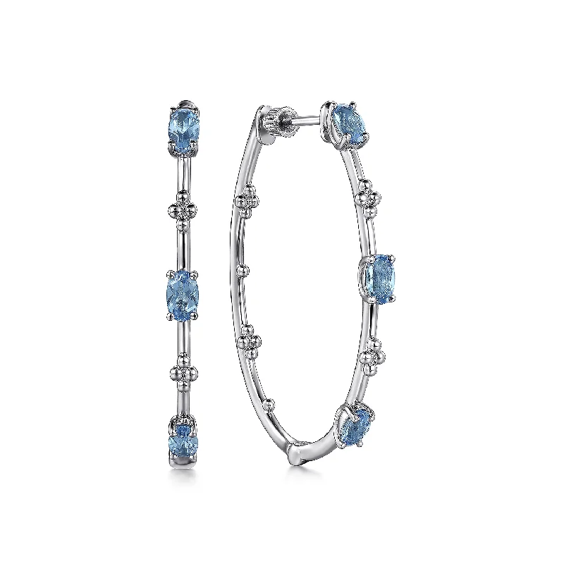 925 Sterling Silver Swiss Blue Topaz Bujukan Hoop