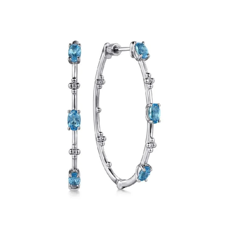 925 Sterling Silver Swiss Blue Topaz Bujukan Hoop