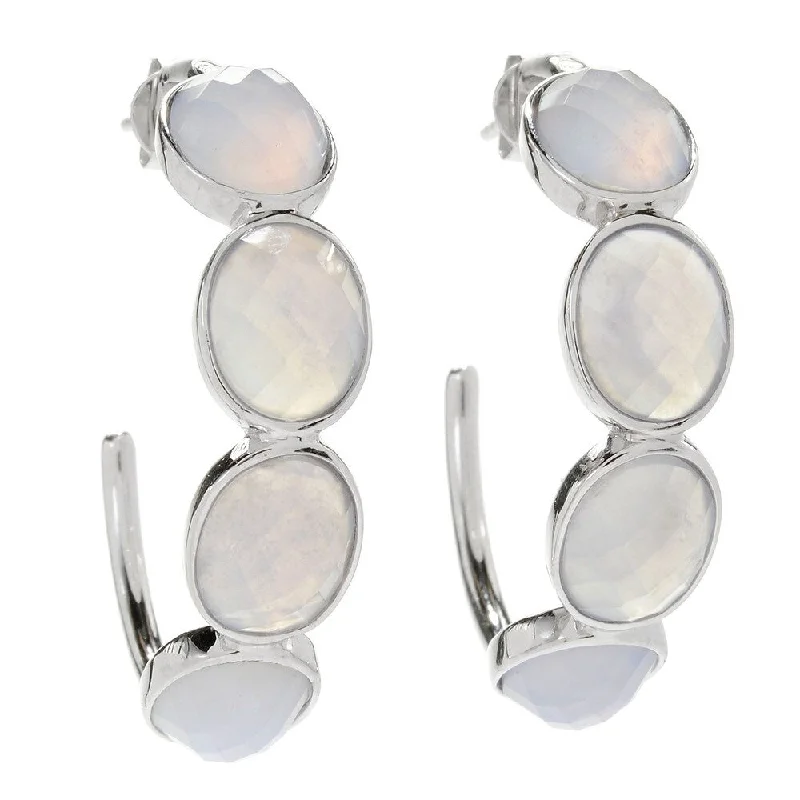 Ster Silver 1.5" Checkerboard Cut blue chalcedony 4Stone Hoop Earrings