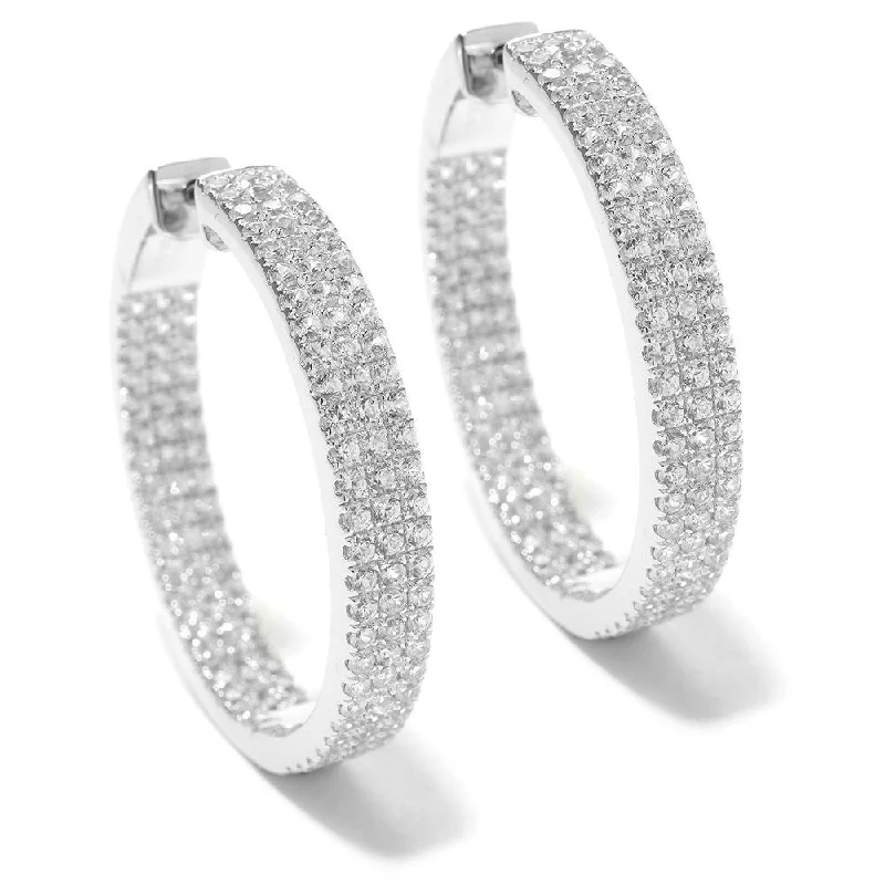 Sterling Silver 1.25-inch 6 1/8ct TCW White Zircon Hoop Earrings